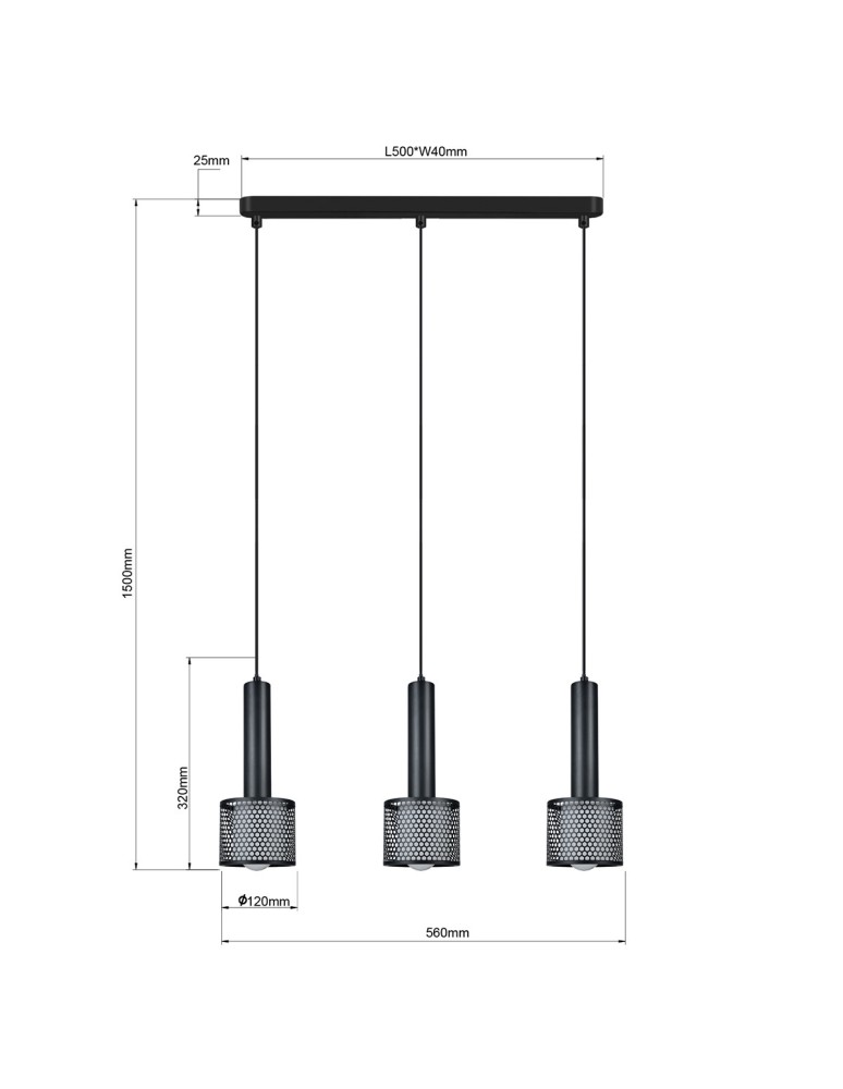 Pendant lamps on a strip - Light Prestige Amo pendant lamp black 3xE27 LP-0702/3L BK - product kolory-swiatla.pl 5