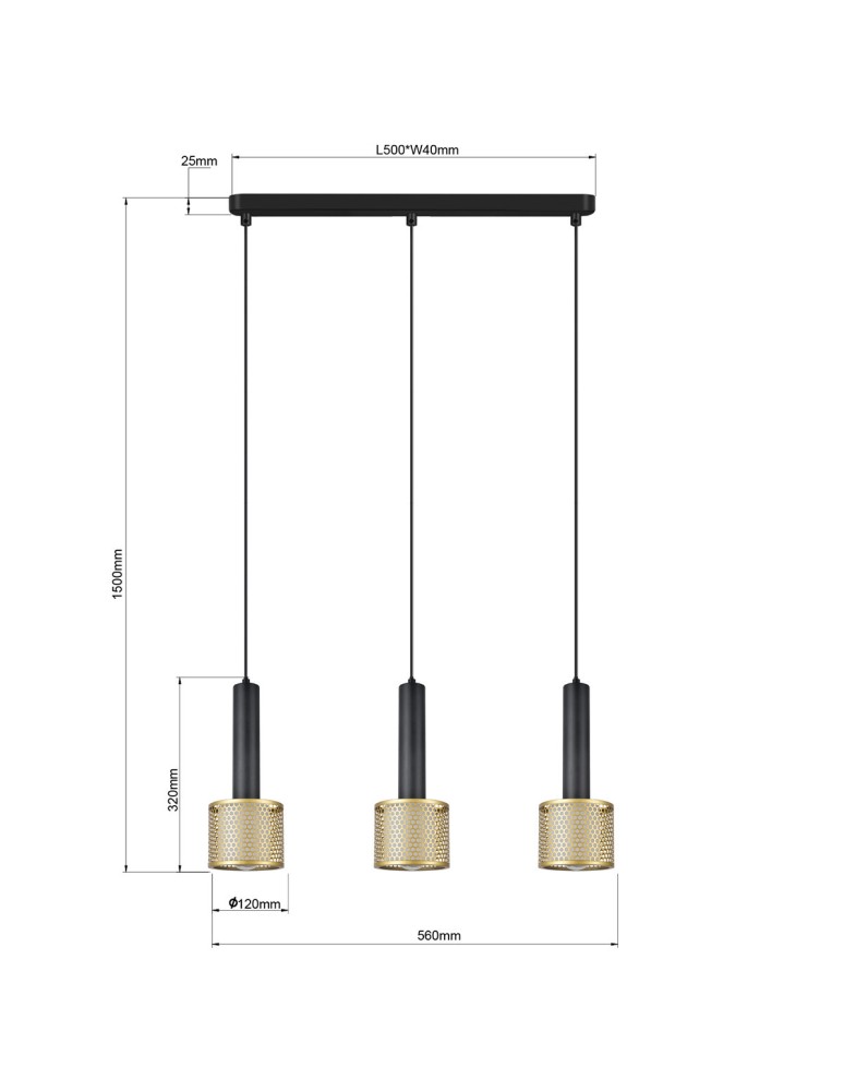 Pendant lamps on a strip - Light Prestige Amo black-gold pendant lamp 3xE27 LP-0702/3L GD - product kolory-swiatla.pl 4