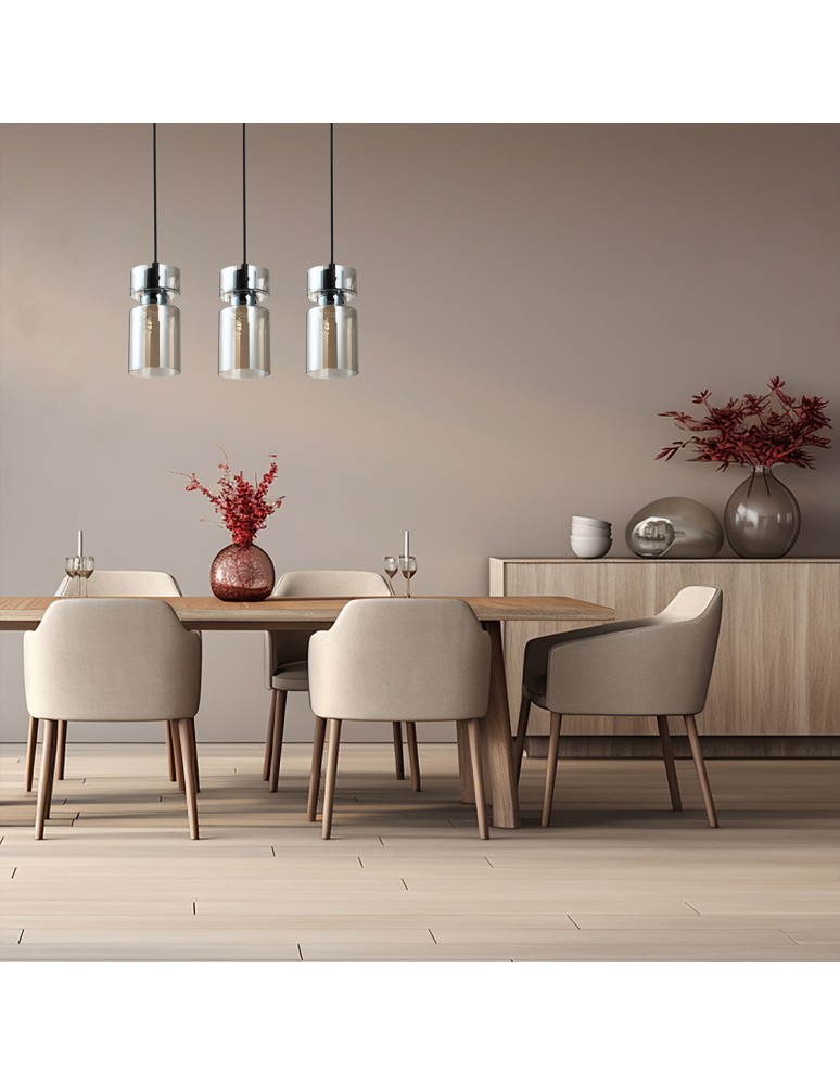 Pendant lamps on a strip - Light Prestige Nivio smoky triple pendant lamp 3xE27 LP-2811/3L AM - product kolory-swiatla.pl 2