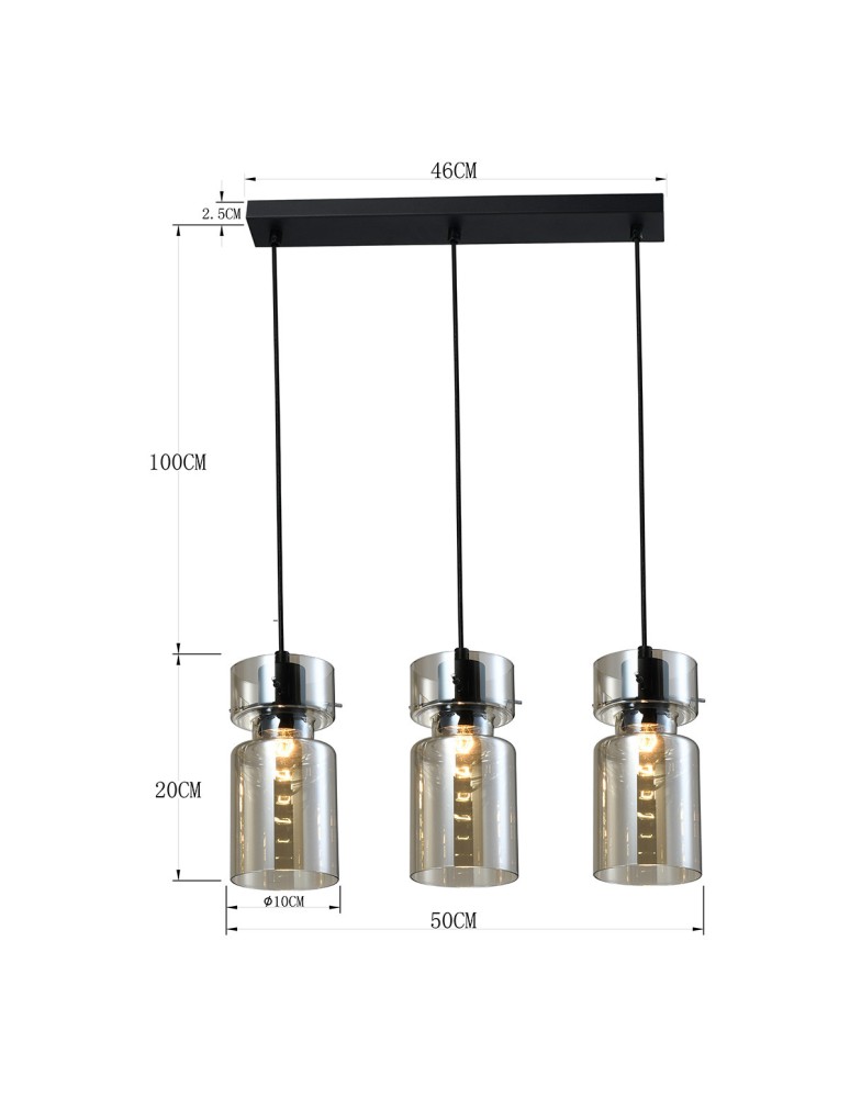 Pendant lamps on a strip - Light Prestige Nivio smoky triple pendant lamp 3xE27 LP-2811/3L AM - product kolory-swiatla.pl 4