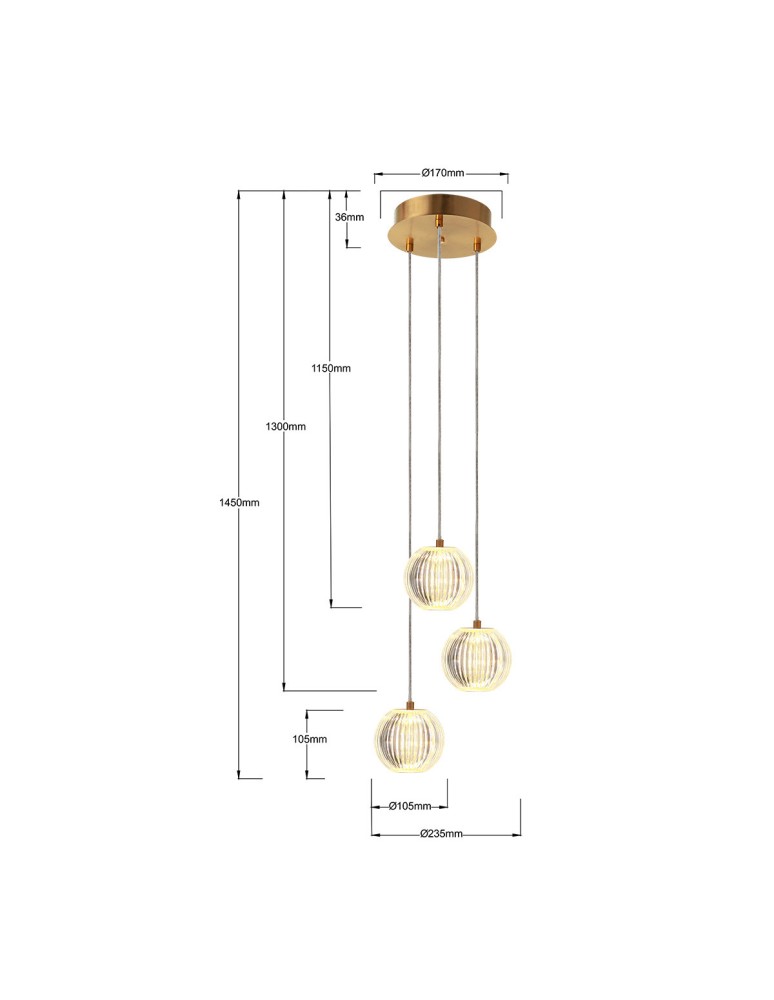 Triple pendant lamps - Light Prestige Brillant 3 gold LED CCT pendant lamp LP-3303/3P GD - product kolory-swiatla.pl 6