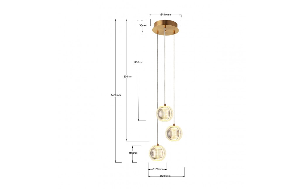 Light Prestige Lampa wisząca Brillant 3 złota LED CCT LP-3303/3P GD