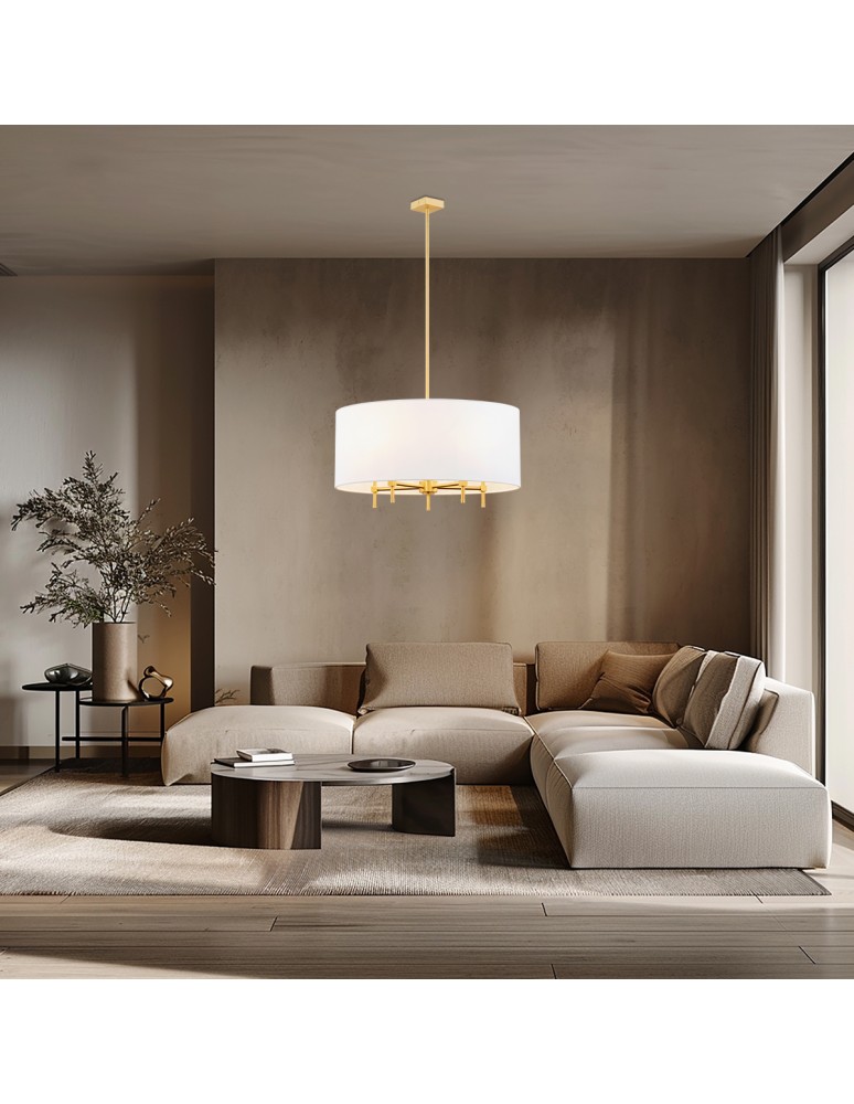 Hampton style pendant lamps - Argon ABBANO 5 fl. chandelier 5x7W (max) white brushed brass 2132 - product kolory-swiatla.pl 2
