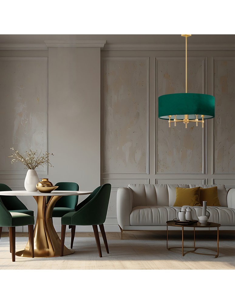 Hampton style chandeliers - Argon ABBANO 5 fl. chandelier 5x7W (max) green brushed brass 2146 - product kolory-swiatla.pl 2