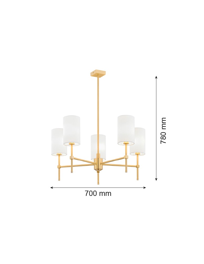 Hampton style chandeliers - Argon ABRUZZO 5 fl. chandelier 5x7W (max) white brushed brass 2134 - product kolory-swiatla.pl 6