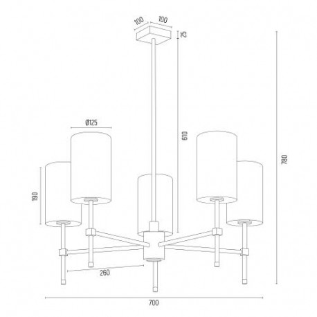 Argon ABRUZZO żyrandol 5 pł. 5x7W (max) czarny mosiądz szczotkowany 2135