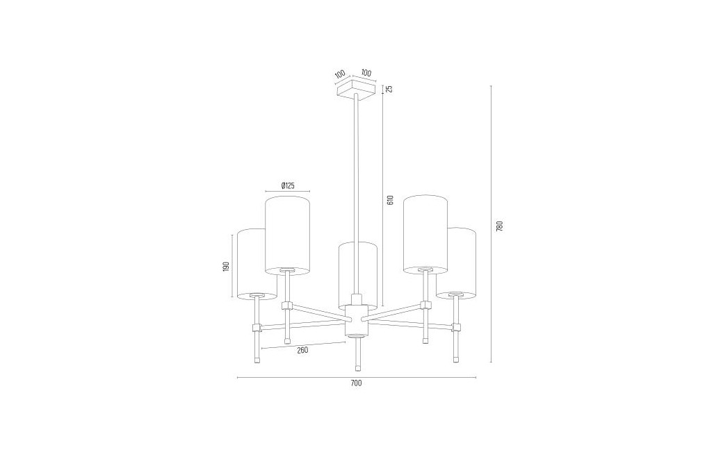 Argon ABRUZZO żyrandol 5 pł. 5x7W (max) czarny mosiądz szczotkowany 2135
