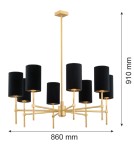 Hampton style chandeliers - Argon ABRUZZO 8 fl. chandelier 8x7W (max) black brushed brass 5052 - product 5