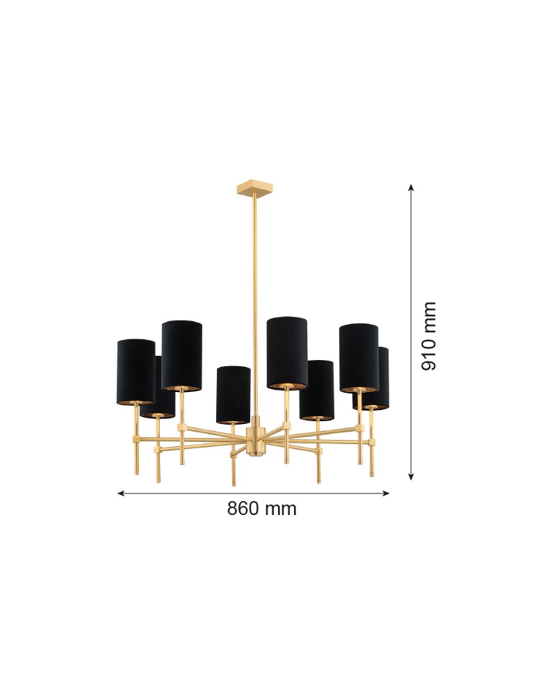 Hampton style chandeliers - Argon ABRUZZO 8 fl. chandelier 8x7W (max) black brushed brass 5052 - product kolory-swiatla.pl 5