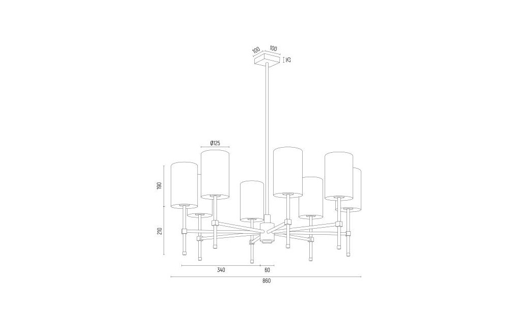 Argon ABRUZZO żyrandol 8 pł. 8x7W (max) czarny mosiądz szczotkowany 5052
