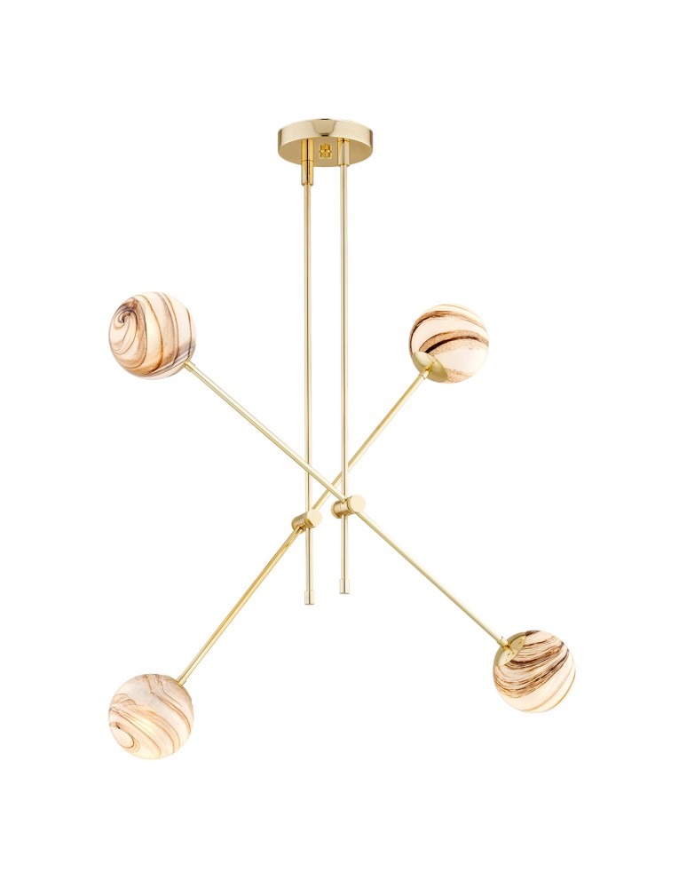 Pendant lamps spheres - Argon ABSOS 1840 4-light pendant lamp with white and brown (marble) lampshades, brass glass frame, brass-plated steel - product kolory-swiatla.pl 1