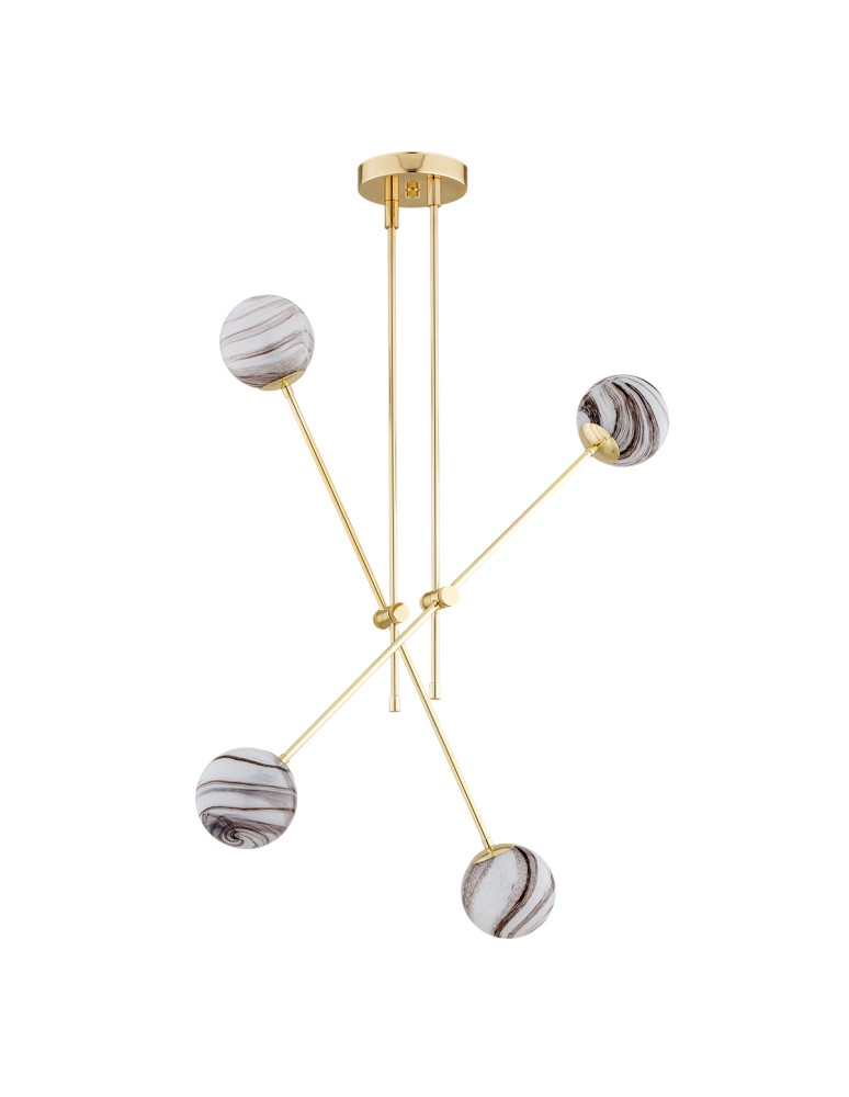 Pendant lamps spheres - Argon ABSOS 1840 4-light pendant lamp with white and brown (marble) lampshades, brass glass frame, brass-plated steel - product kolory-swiatla.pl 5