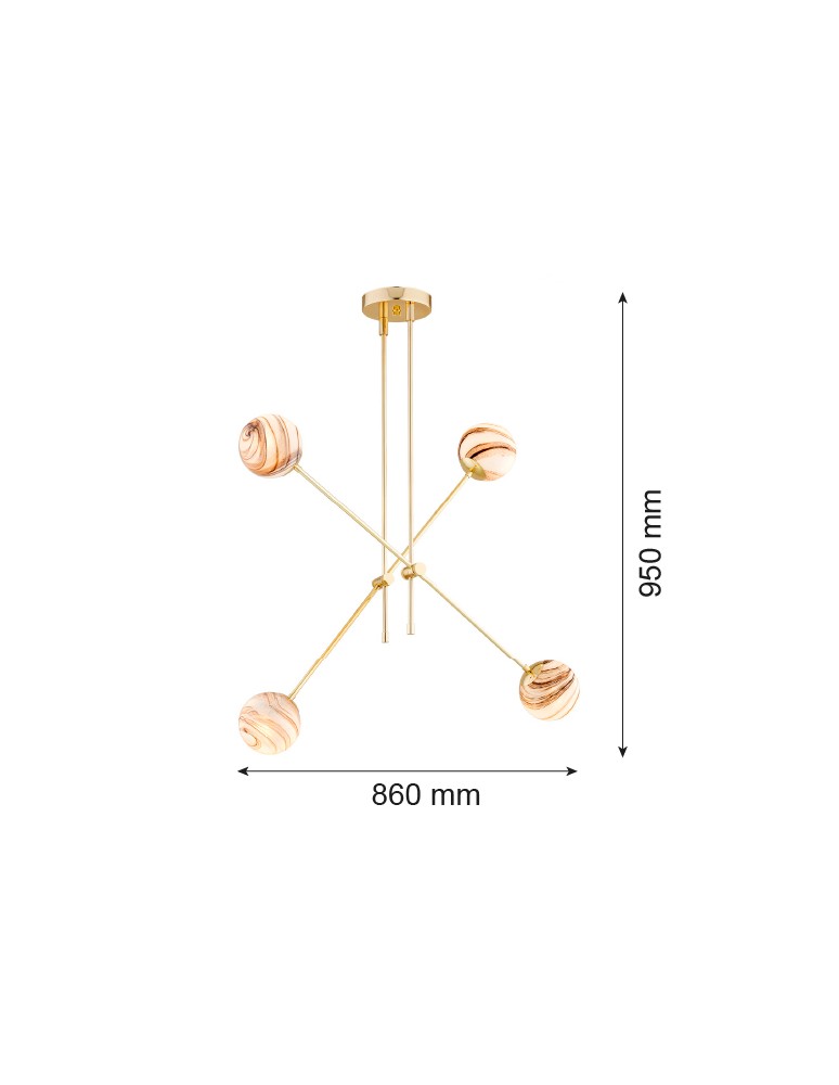 Pendant lamps spheres - Argon ABSOS 1840 4-light pendant lamp with white and brown (marble) lampshades, brass glass frame, brass-plated steel - product kolory-swiatla.pl 11