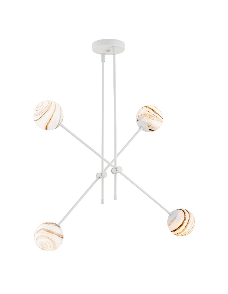 Pendant lamps spheres - Argon ABSOS 1841 4-light pendant lamp with white and brown (marble) lampshades, cream white glass frame, lacquered steel - product kolory-swiatla.pl 1