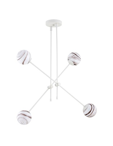 Argon ABSOS 1841 4-light pendant lamp with white and brown (marble) lampshades, cream white glass frame, lacquered steel - product 2