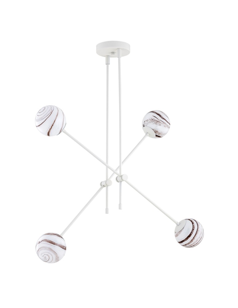 Pendant lamps spheres - Argon ABSOS 1841 4-light pendant lamp with white and brown (marble) lampshades, cream white glass frame, lacquered steel - product kolory-swiatla.pl 2