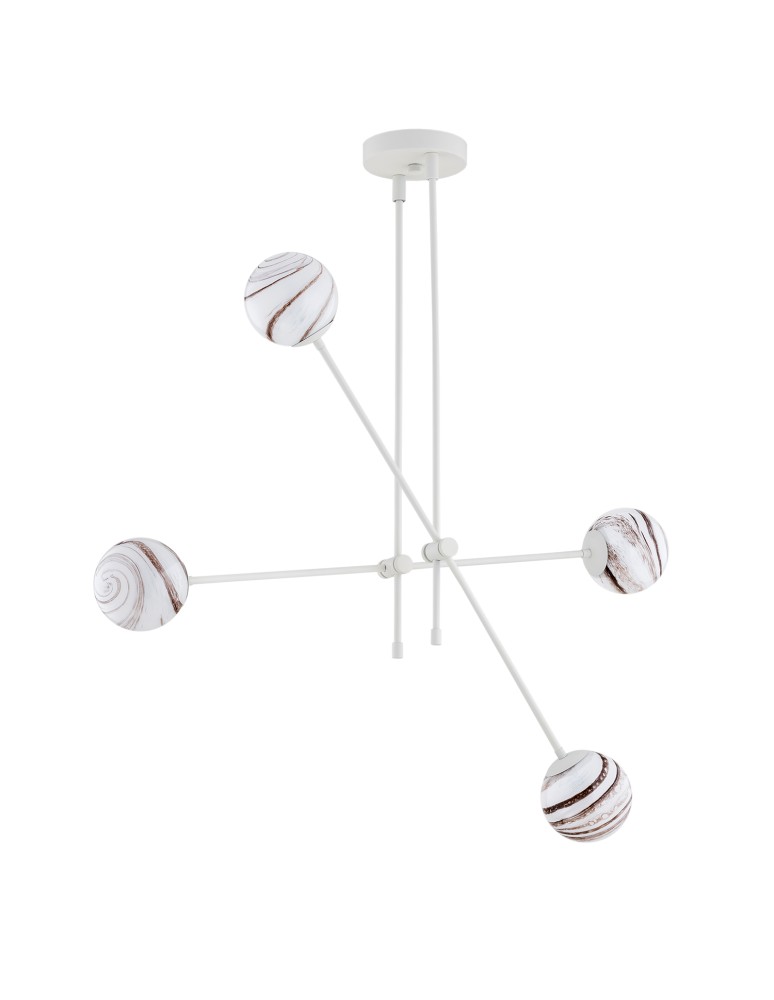 Pendant lamps spheres - Argon ABSOS 1841 4-light pendant lamp with white and brown (marble) lampshades, cream white glass frame, lacquered steel - product kolory-swiatla.pl 3