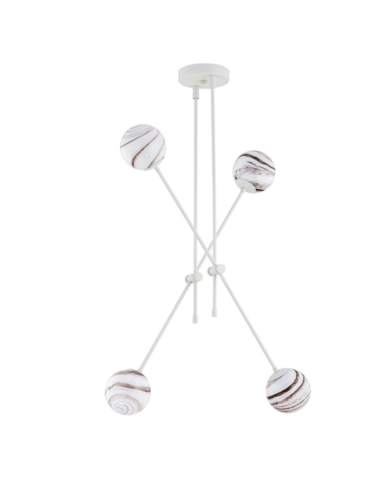 Pendant lamps spheres - Argon ABSOS 1841 4-light pendant lamp with white and brown (marble) lampshades, cream white glass frame, lacquered steel - product kolory-swiatla.pl 5
