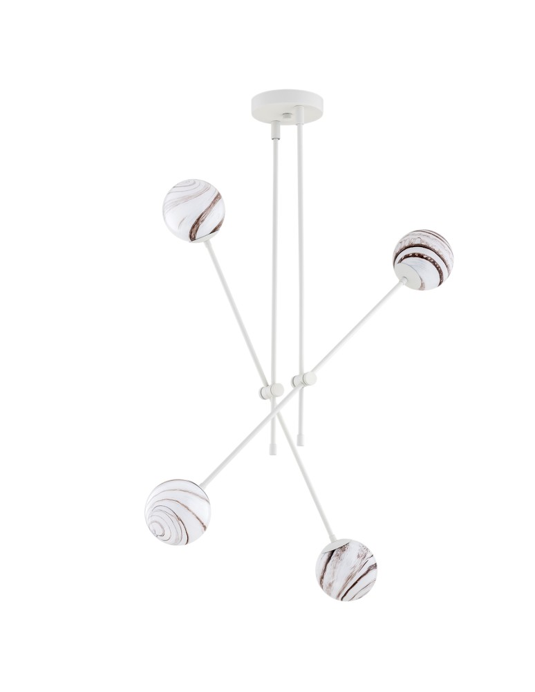 Pendant lamps spheres - Argon ABSOS 1841 4-light pendant lamp with white and brown (marble) lampshades, cream white glass frame, lacquered steel - product kolory-swiatla.pl 10