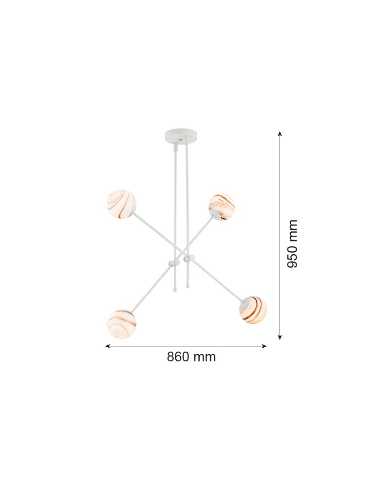 Pendant lamps spheres - Argon ABSOS 1841 4-light pendant lamp with white and brown (marble) lampshades, cream white glass frame, lacquered steel - product kolory-swiatla.pl 11