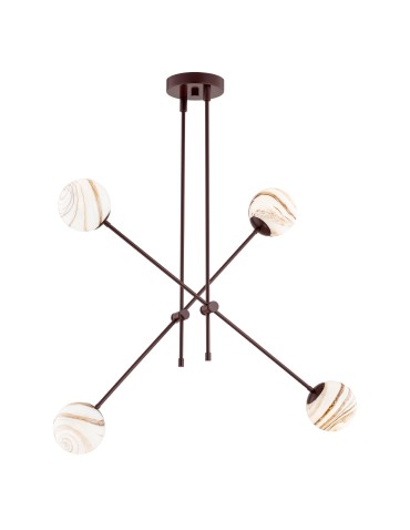 Argon ABSOS 1842 4-light pendant lamp with white and brown (marble) lampshades, chocolate brown glass frame, lacquered steel