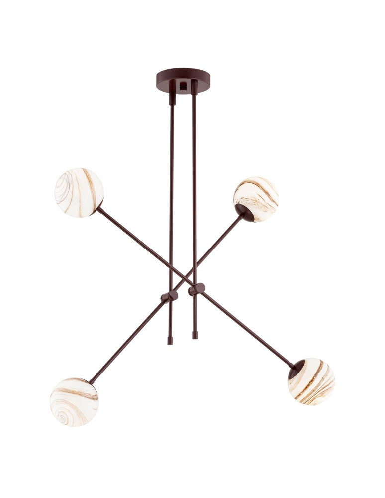 Pendant lamps spheres - Argon ABSOS 1842 4-light pendant lamp with white and brown (marble) lampshades, chocolate brown glass frame, lacquered steel - product kolory-swiatla.pl 1