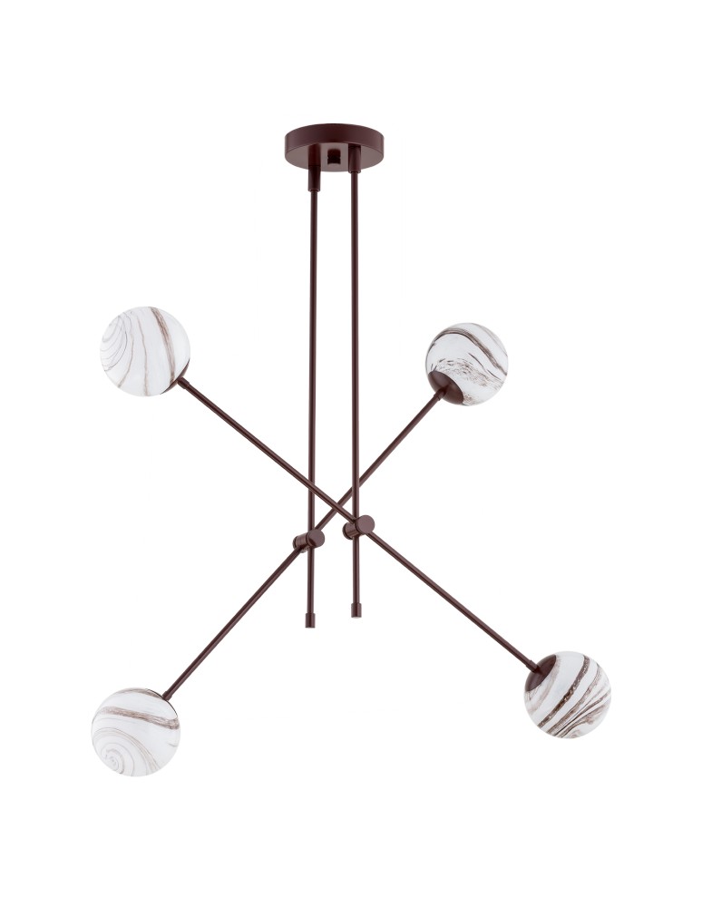 Pendant lamps spheres - Argon ABSOS 1842 4-light pendant lamp with white and brown (marble) lampshades, chocolate brown glass frame, lacquered steel - product kolory-swiatla.pl 2