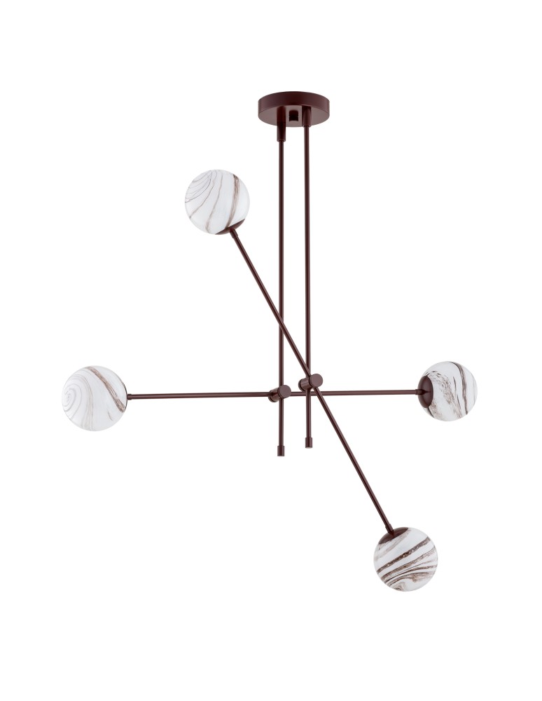Pendant lamps spheres - Argon ABSOS 1842 4-light pendant lamp with white and brown (marble) lampshades, chocolate brown glass frame, lacquered steel - product kolory-swiatla.pl 3