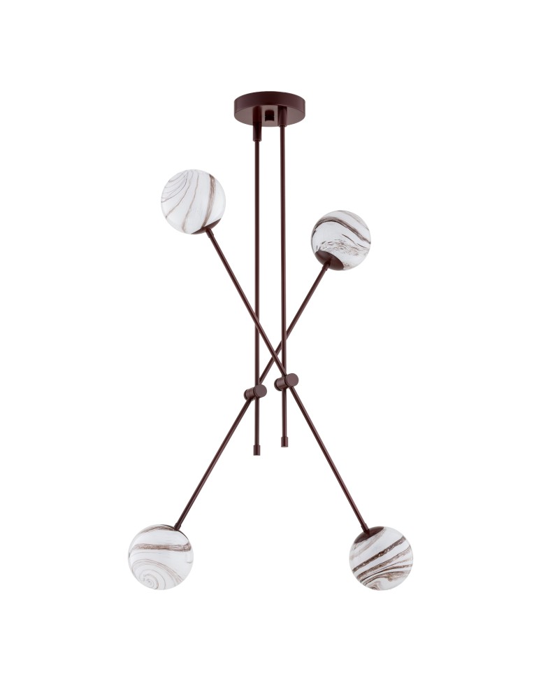 Pendant lamps spheres - Argon ABSOS 1842 4-light pendant lamp with white and brown (marble) lampshades, chocolate brown glass frame, lacquered steel - product kolory-swiatla.pl 4