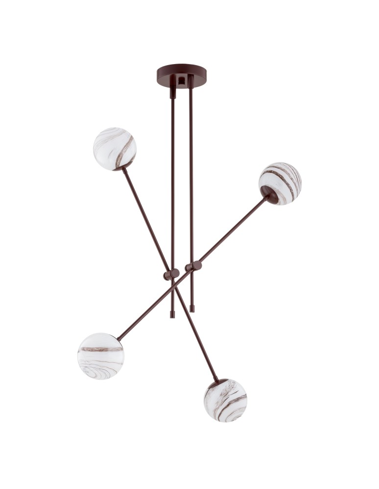 Pendant lamps spheres - Argon ABSOS 1842 4-light pendant lamp with white and brown (marble) lampshades, chocolate brown glass frame, lacquered steel - product kolory-swiatla.pl 5