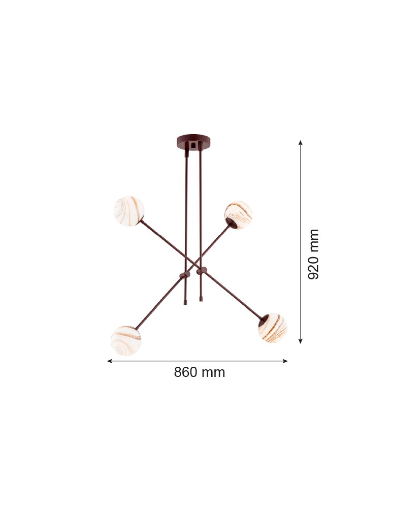 Pendant lamps spheres - Argon ABSOS 1842 4-light pendant lamp with white and brown (marble) lampshades, chocolate brown glass frame, lacquered steel - product kolory-swiatla.pl 11