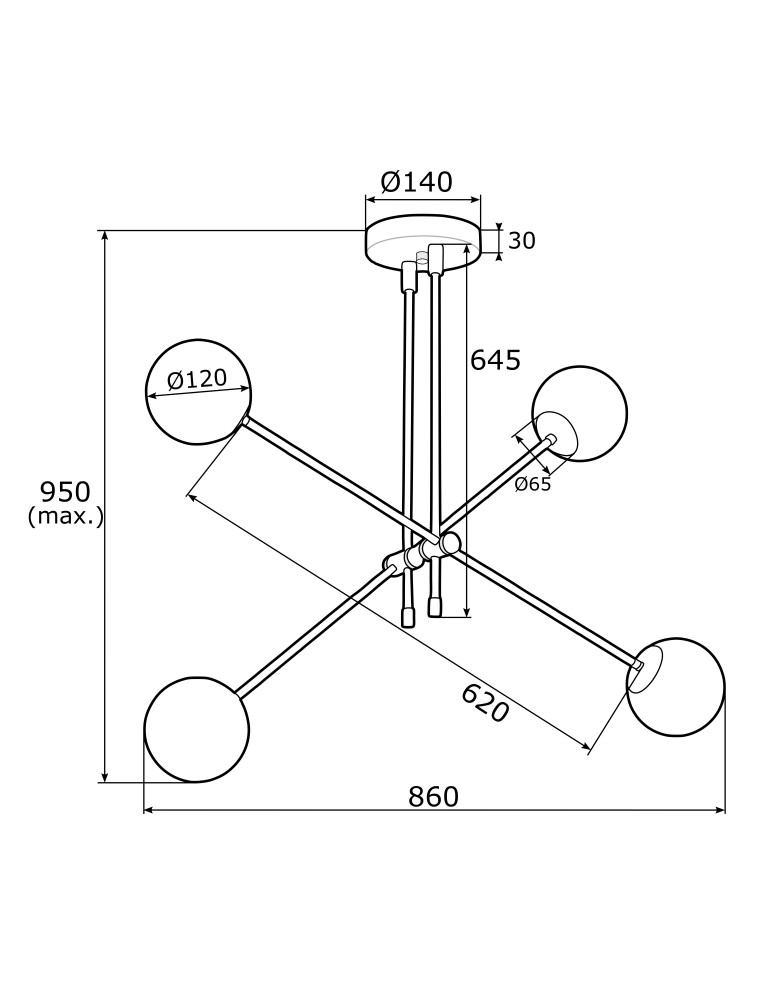 Pendant lamps spheres - Argon ABSOS 1842 4-light pendant lamp with white and brown (marble) lampshades, chocolate brown glass frame, lacquered steel - product kolory-swiatla.pl 12