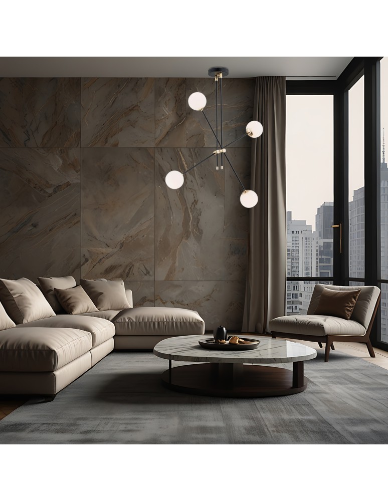 Pendant lamps spheres - Argon ABSTRACT pendant lamp 4 pł. 4x7W (max) opal mat black structure 1696 - product kolory-swiatla.pl 3