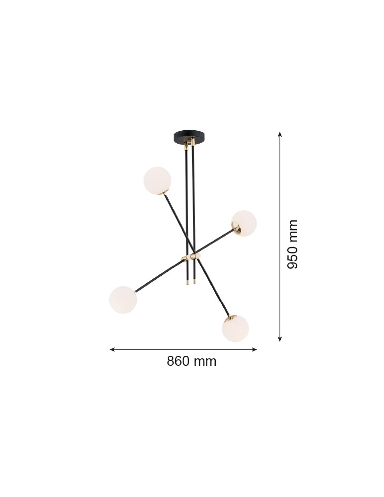 Pendant lamps spheres - Argon ABSTRACT pendant lamp 4 pł. 4x7W (max) opal mat black structure 1696 - product kolory-swiatla.pl 9