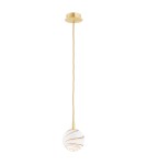 Single pendant lamps - Argon ALMIROS 8450 1-fl. pendant lamp, small, shade white and brown (marble), elements brass glass, brass, braided baw - product 1
