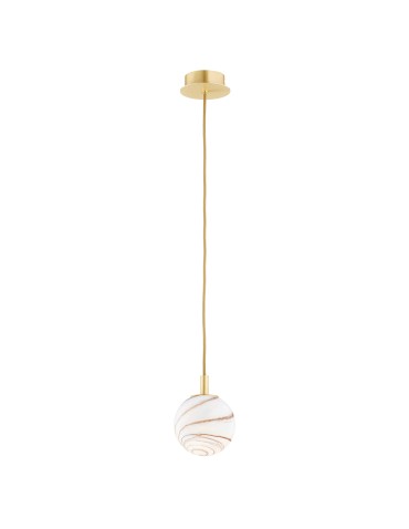 Argon ALMIROS 8450 1-fl. pendant lamp, small, shade white and brown (marble), elements brass glass, brass, braided baw