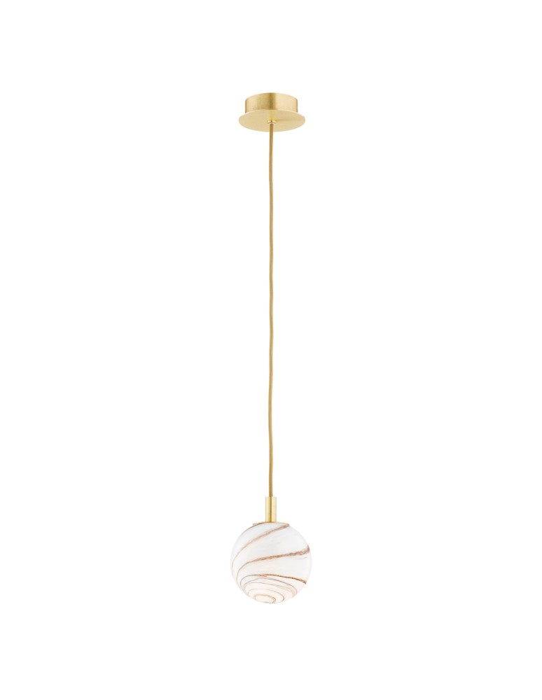 Single pendant lamps - Argon ALMIROS 8450 1-fl. pendant lamp, small, shade white and brown (marble), elements brass glass, brass, braided baw - product kolory-swiatla.pl 1