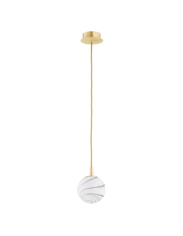 Argon ALMIROS 8450 1-fl. pendant lamp, small, shade white and brown (marble), elements brass glass, brass, braided baw - product 2