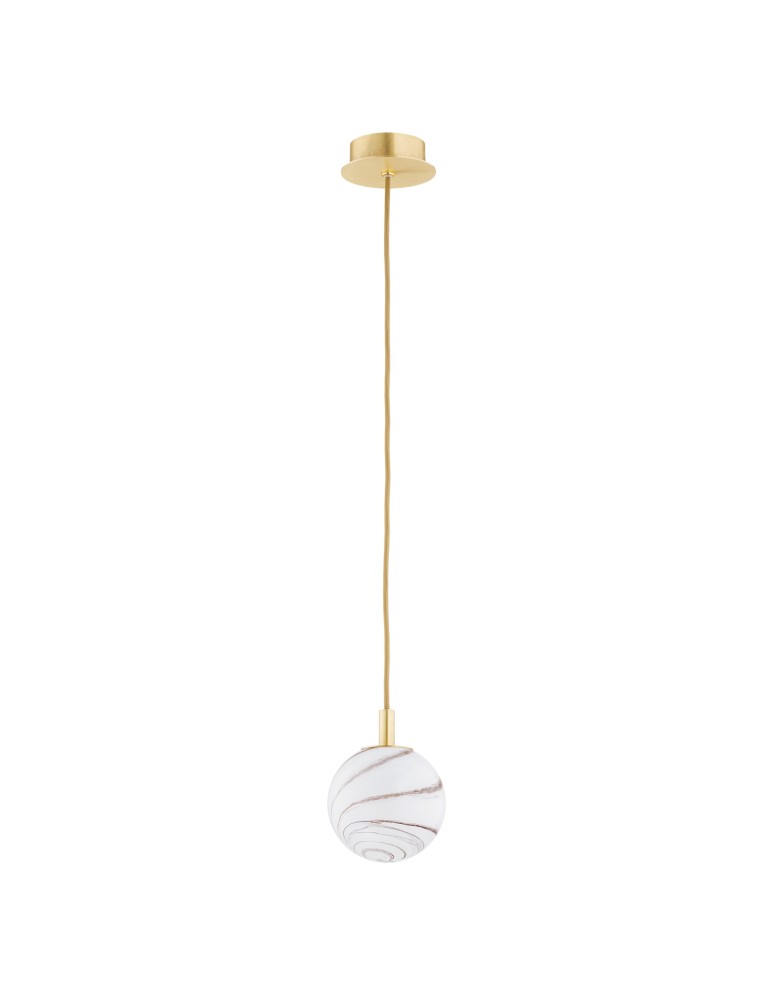 Single pendant lamps - Argon ALMIROS 8450 1-fl. pendant lamp, small, shade white and brown (marble), elements brass glass, brass, braided baw - product kolory-swiatla.pl 2