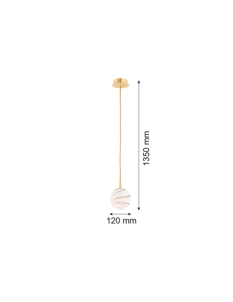 Single pendant lamps - Argon ALMIROS 8450 1-fl. pendant lamp, small, shade white and brown (marble), elements brass glass, brass, braided baw - product kolory-swiatla.pl 7