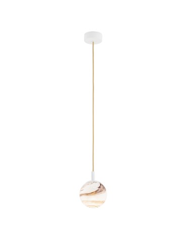 Argon ALMIROS 8451 1-fl. pendant lamp, small, white-brown (marble) lampshade, white glass cream elements, lacquered steel
