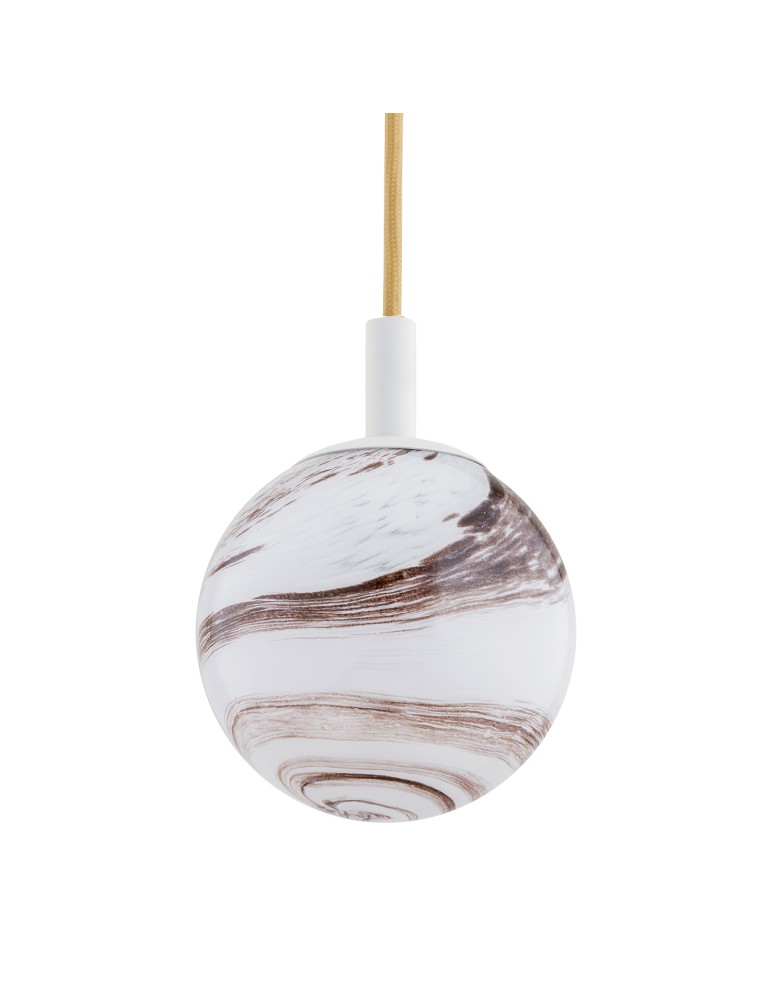 Single pendant lamps - Argon ALMIROS 8451 1-fl. pendant lamp, small, white-brown (marble) lampshade, white glass cream elements, lacquered steel - product kolory-swiatla.pl 3