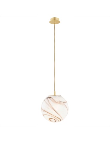 Argon ALMIROS 8447 1-fl. pendant lamp, medium, white-brown (marble) lampshade, brass elements glass, brass, braid 