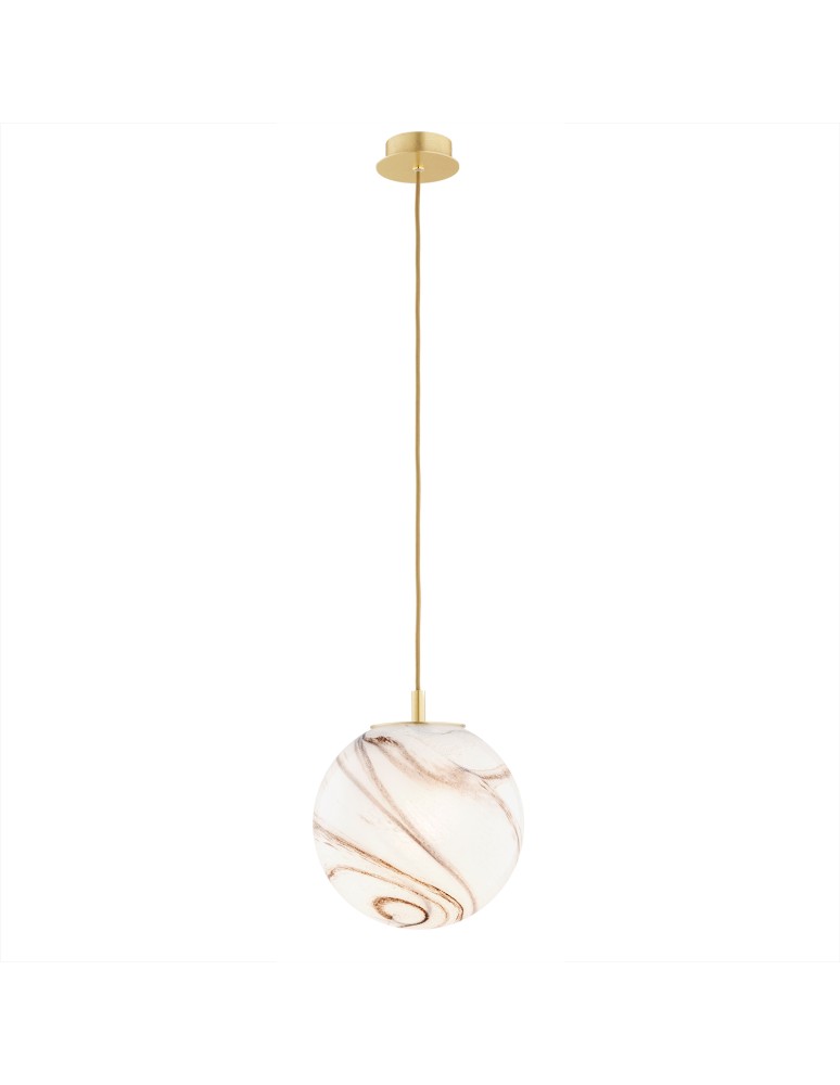 Single pendant lamps - Argon ALMIROS 8447 1-fl. pendant lamp, medium, white-brown (marble) lampshade, brass elements glass, brass, braid  - product kolory-swiatla.pl 1