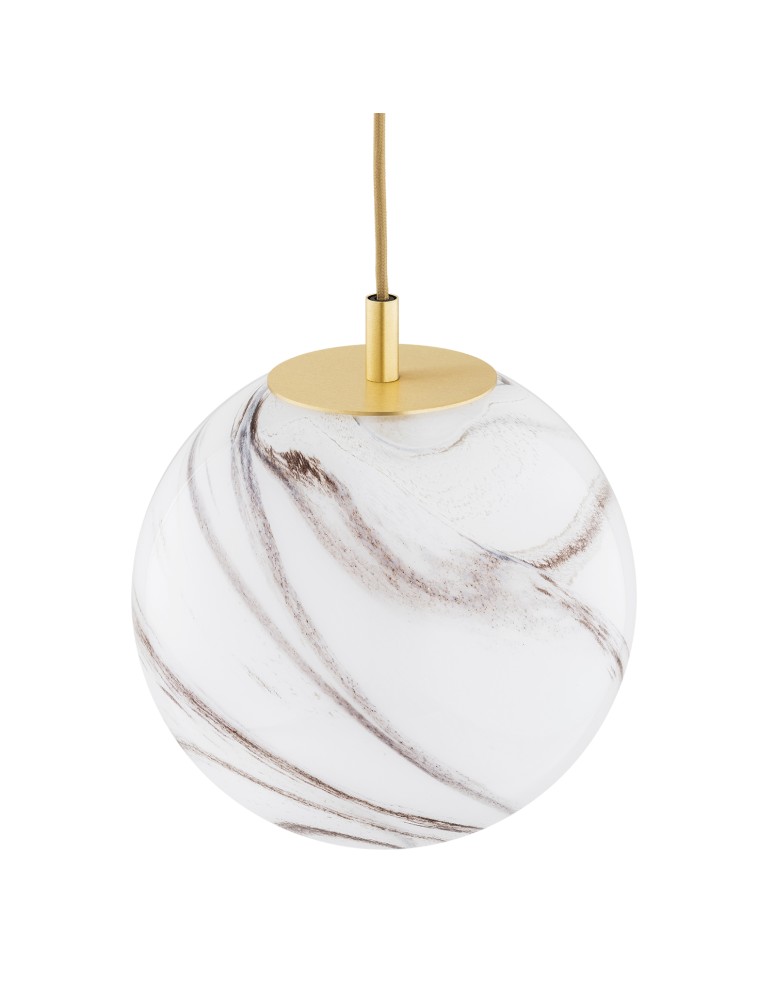 Single pendant lamps - Argon ALMIROS 8447 1-fl. pendant lamp, medium, white-brown (marble) lampshade, brass elements glass, brass, braid  - product kolory-swiatla.pl 3
