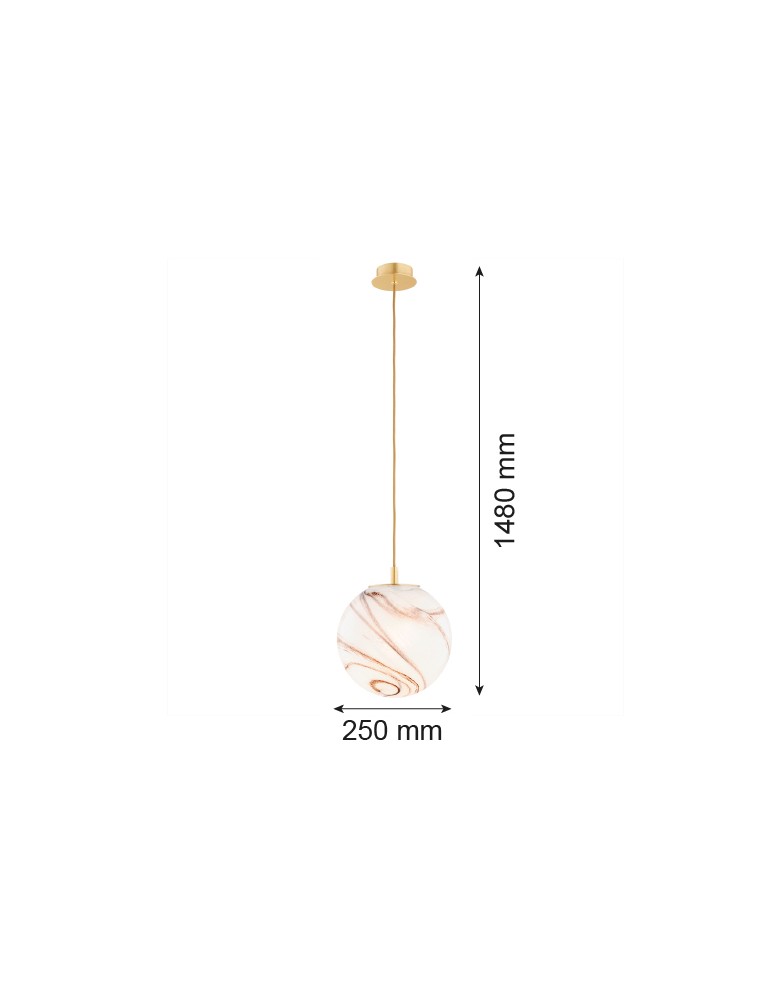 Single pendant lamps - Argon ALMIROS 8447 1-fl. pendant lamp, medium, white-brown (marble) lampshade, brass elements glass, brass, braid  - product kolory-swiatla.pl 7