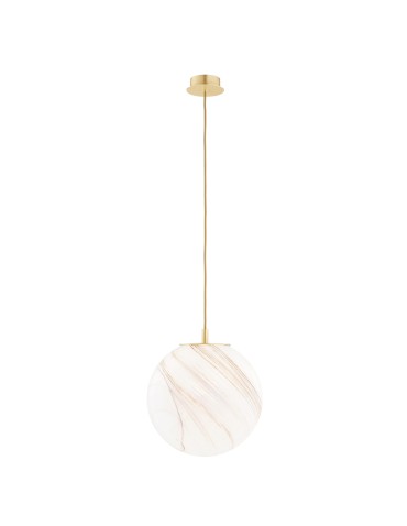 Argon ALMIROS 8448 1-fl. pendant lamp, large, white-brown (marble) lampshade, brass elements glass, brass, baw braid