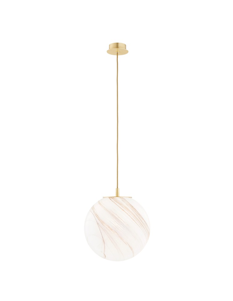 Single pendant lamps - Argon ALMIROS 8448 1-fl. pendant lamp, large, white-brown (marble) lampshade, brass elements glass, brass, baw braid - product kolory-swiatla.pl 1