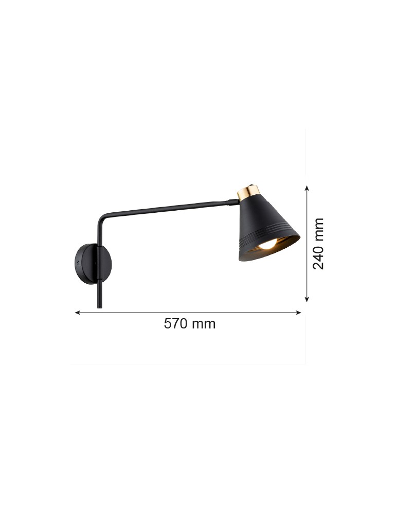 Cantilever wall lamps - Argon AVALONE wall lamp 1 pł. on longer arm 1x15W (max) black structure brass elements 8009 - product kolory-swiatla.pl 6