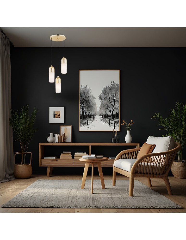 Brass-colored pendant lamps - Argon BURGOS 3 fl. pendant lamp round headliner 3x15W (max) opal matt brass 1466 - product kolory-swiatla.pl 2